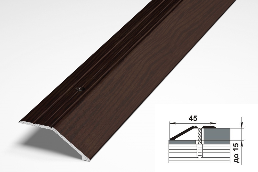 Порог напольный разноуровневый 45x15 мм, длина 0,9 м, профиль-порожек алюминиевый Лука ПР 04, декор Дуб венге 095