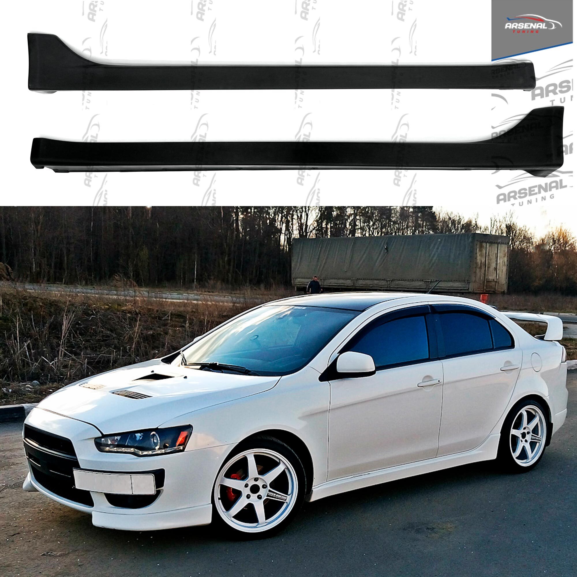 Накладки на пороги EVO для автомобиля Mitsubishi Lancer X ( Митсубиши Лансер 10) (2007-2015)