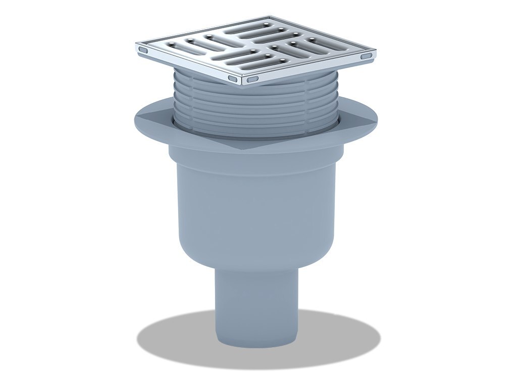 Трап для душа сливной вертикальный АНИ пласт TQ5702, с сухим затвором, с нержавеющей решеткой 100*100 мм, регулируемый