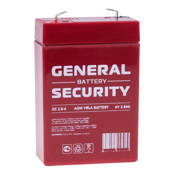 АккумуляторнаябатареяGeneralSecurityGS2,8-6(6В2,8АЧ/6V2,8AH)длядетскоймашинки,ИБП,скутера,самоката,инкубатораит.д.