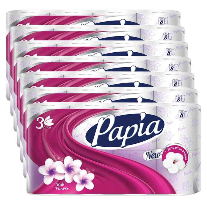Бумага papia купить. Papia туалетная бумага Балийский цветок. Бумага туалетная Papia Балийский цветок 8 рулонов. Papia 8 рулонов 3 слоя. Бумага туалетная Papia 3-х сл, Балийский цветок*8.