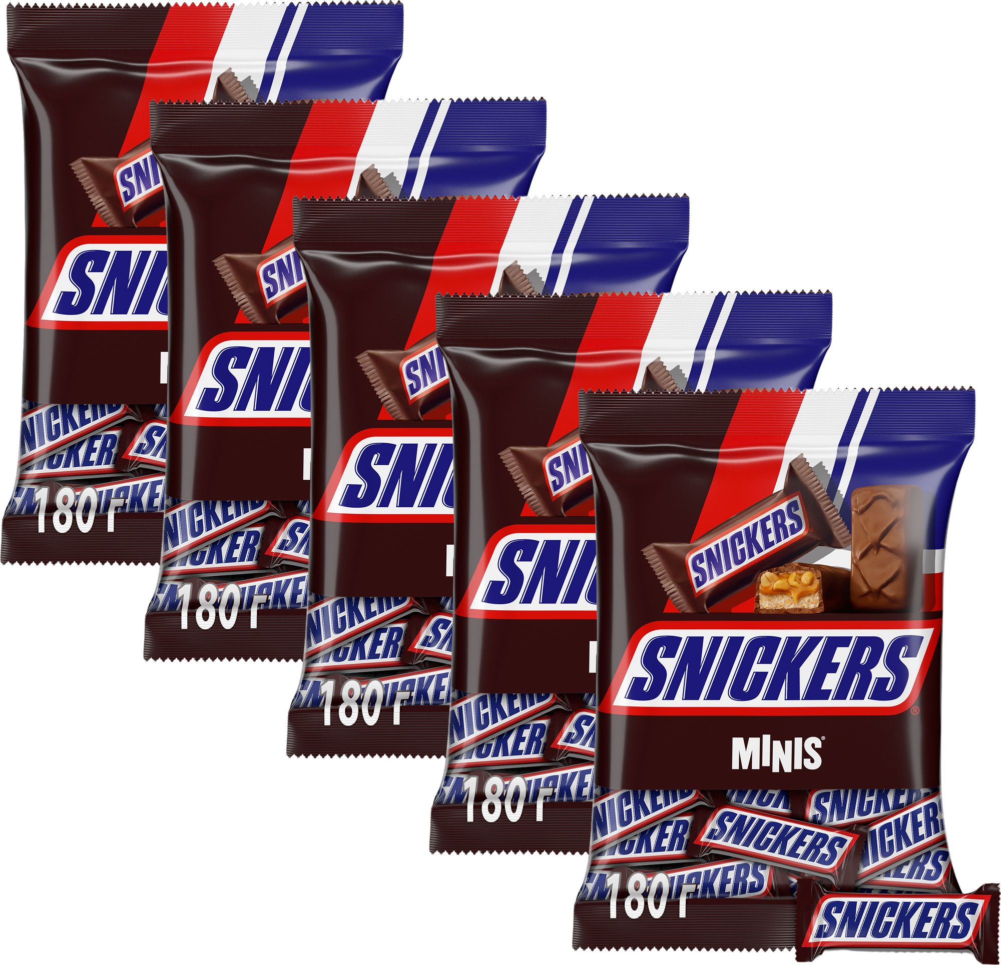 Шоколадный батончик Snickers Minis, комплект: 5 упаковок по 180 г - купить  с доставкой по выгодным ценам в интернет-магазине OZON (698697533)