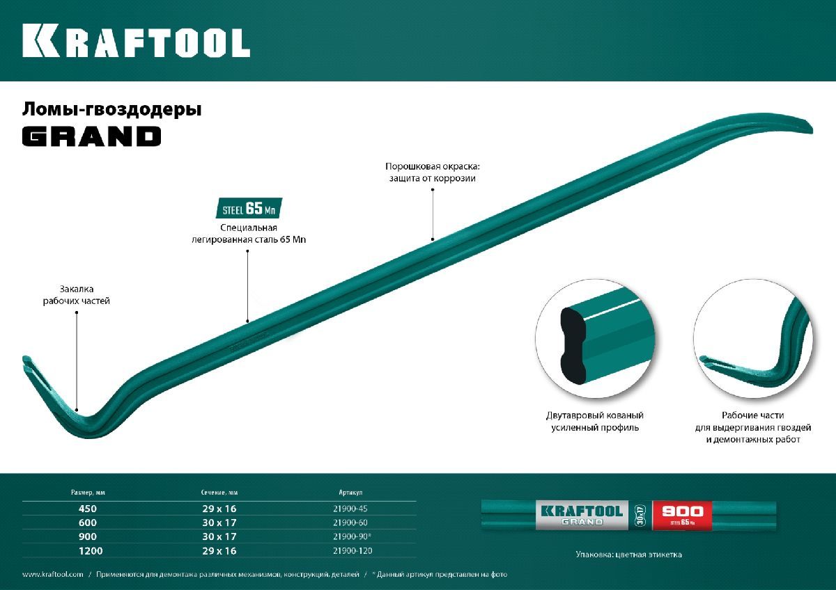 Двутавровый лом-гвоздодер KRAFTOOL GRAND 1200 мм 30х17 мм (21900-120)