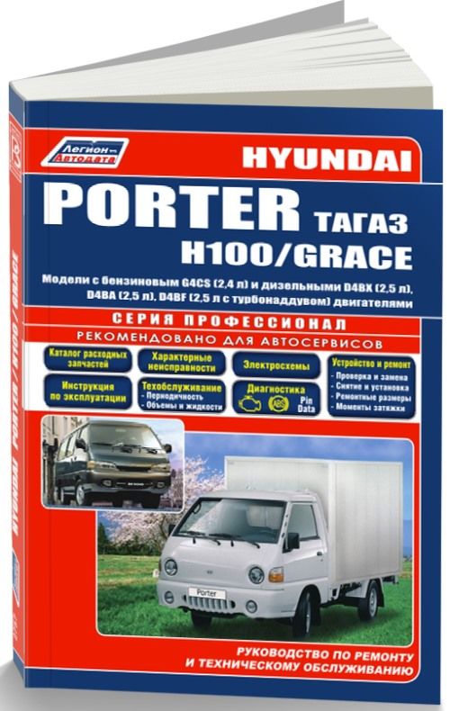 Hyundai Porter 2005-12 с дизель D4BF(2,5), H100/Grace 1993-02 бензин и дизель Серия Профессионал Ремонт. Эксплуатация. ТО (Каталог расходных запчастей, характерные неисправности)