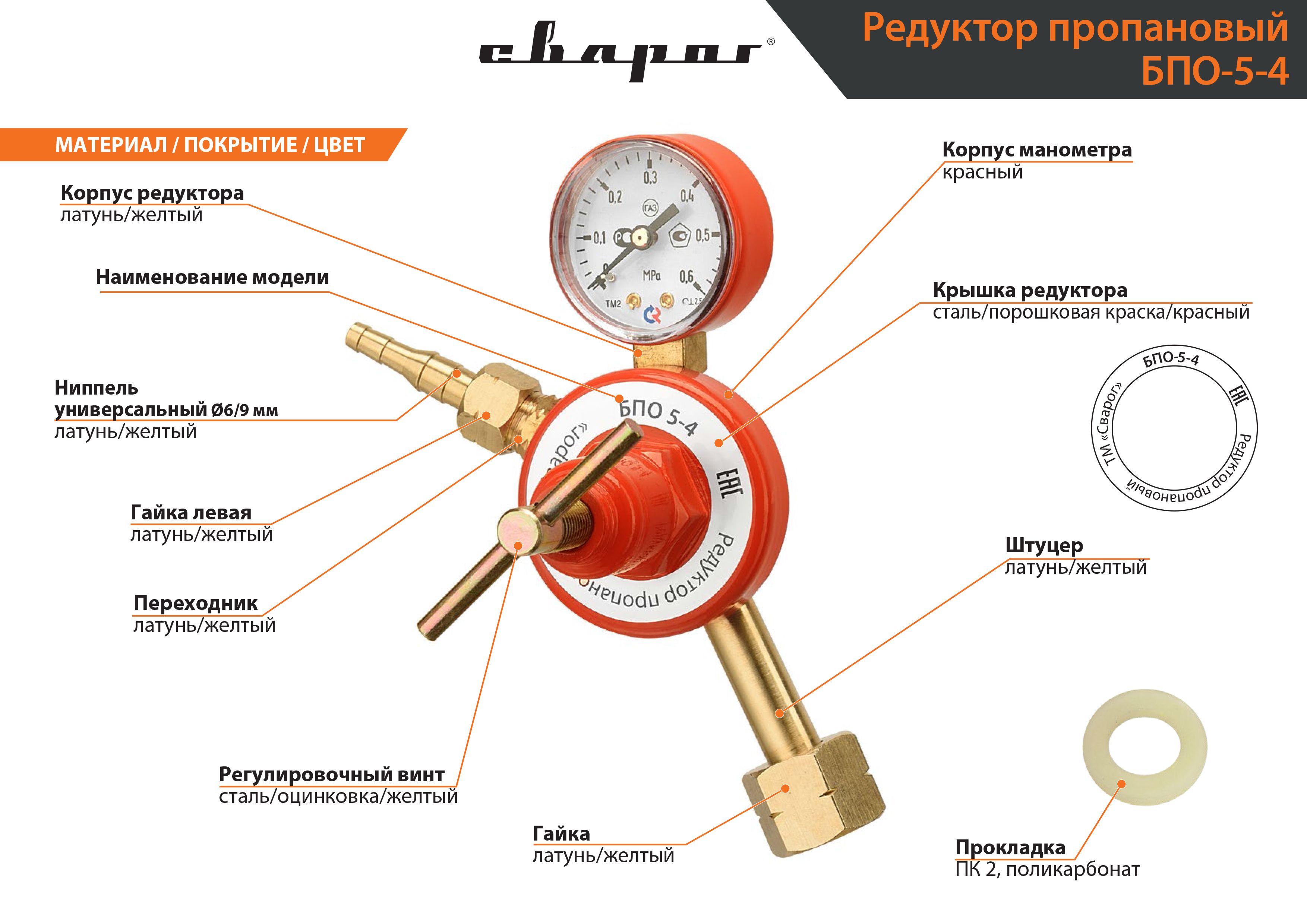 Редуктор пропановый БПО-5м (резьба-резьба)