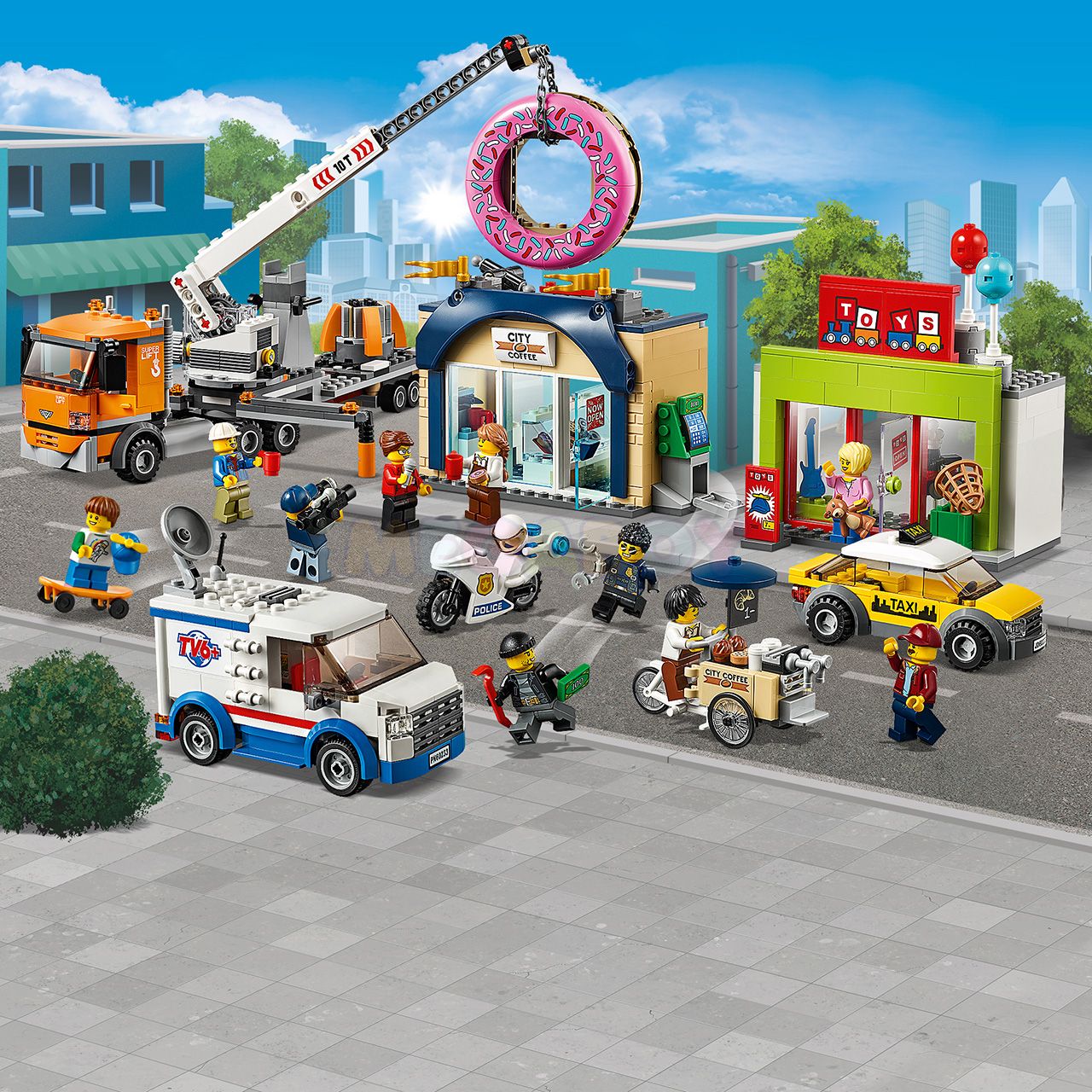 Конструктор открыто. Лего Сити 60233. Конструктор LEGO City 60233. LEGO City 60233. LEGO City 60233 открытие магазина по продаже пончиков.