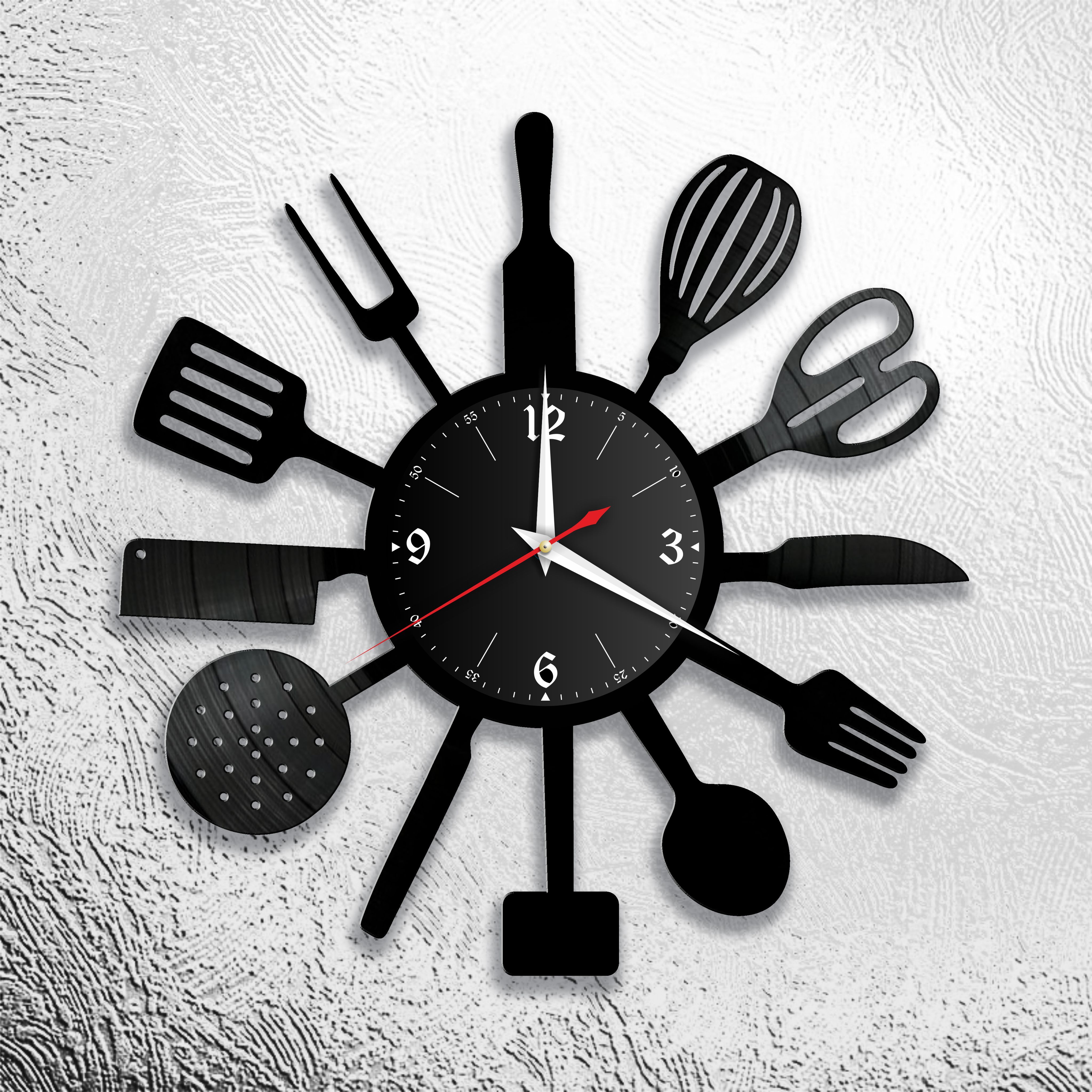 На кухне есть часы. Часы настенные. Дизайнерские часы. Часы настенные необычные. Кухонные часы.