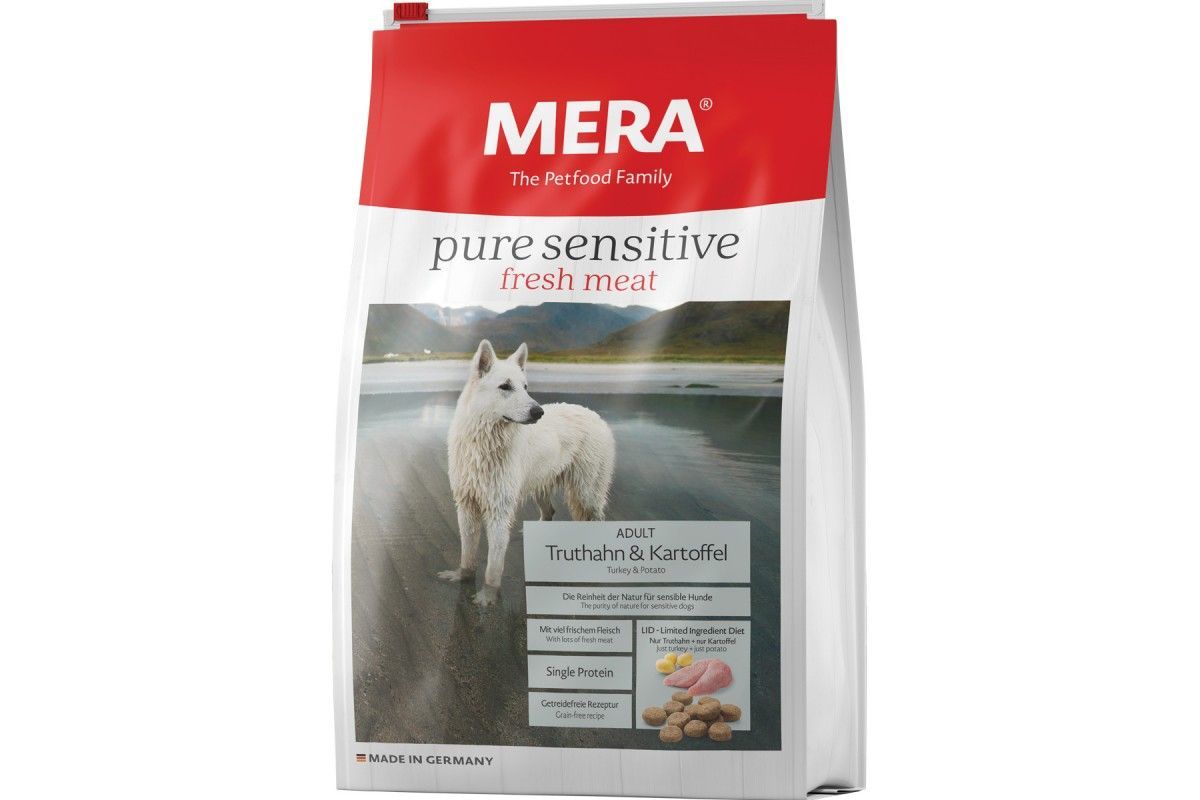 Корм для собак с индейкой. Корм для собак Mera (12.5 кг) Pure sensitive Fresh meat с индейкой и картофелем для взрослых собак. Корм для собак Mera (4 кг) Pure sensitive Fresh meat с индейкой и картофелем для взрослых собак. Корм для собак Mera (4 кг) Pure sensitive Fresh meat с говядиной и картофелем для взрослых собак. Корм для собак Mera (4 кг) Pure sensitive Fresh meat с сельдью и картофелем для взрослых собак.