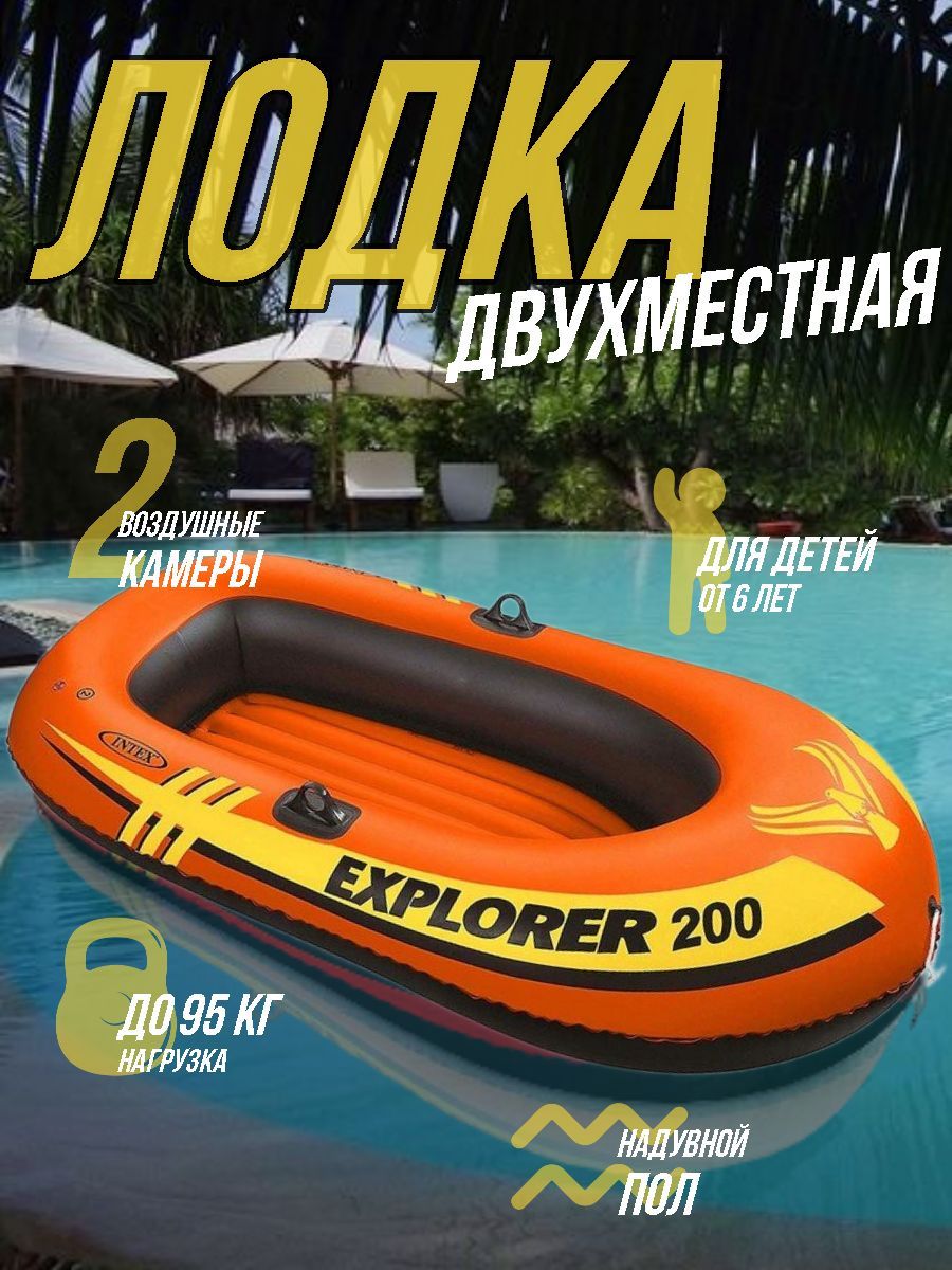 Лодка надувная Explorer 200, размер 185х94х41 см, до 95кг от 6 лет - купить  по выгодной цене в интернет-магазине OZON (912099487)