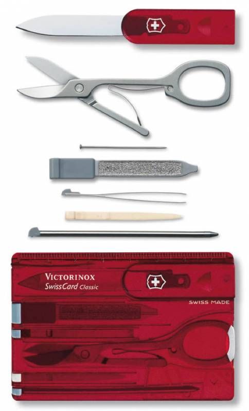 Швейцарская карта Victorinox SwissCard Classic (0.7100.T) красный полупрозрачный, коробка подарочная