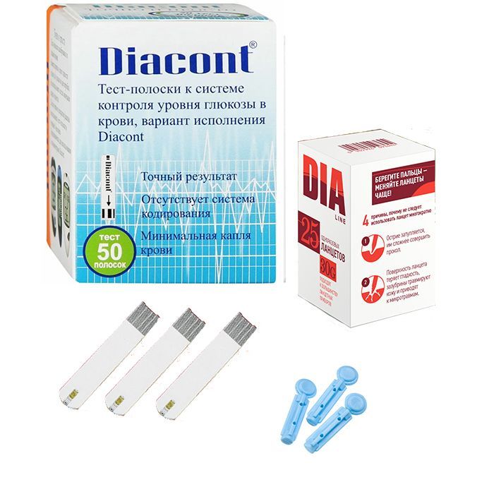 Тест-полоски Diacont (Диаконт) №50 + ланцеты №25 (универсальные 30G)