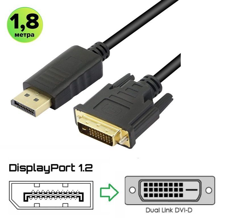 КабельпассивныйDPDisplayPortM-DVIMоднонаправленный2K60Гц1.8м