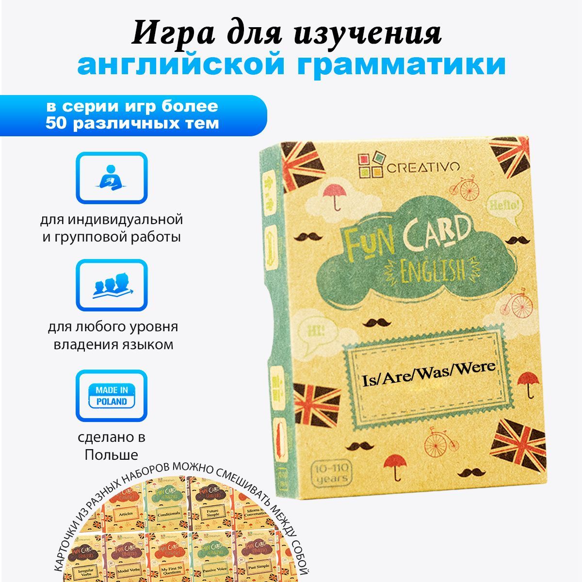 Карточки для изучения английского языка Is Are Was Were. Fun Card English