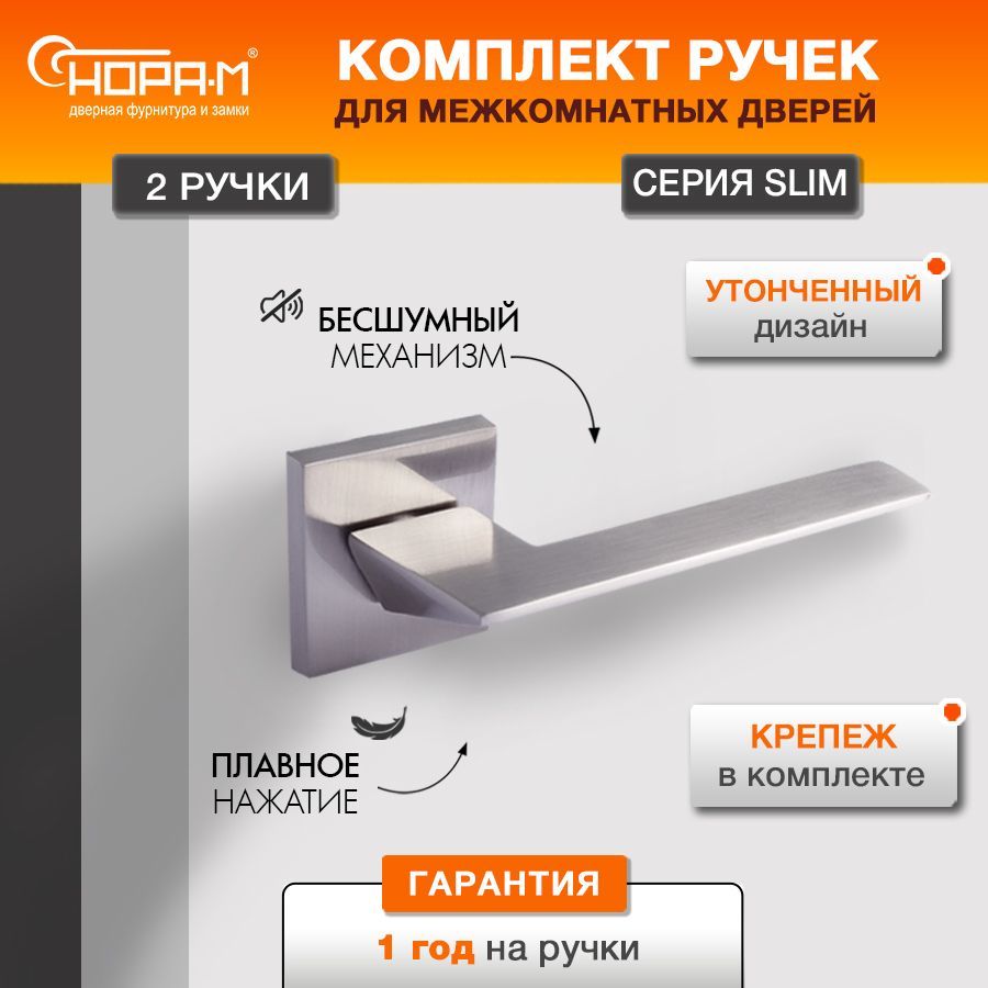 РучкидверныеНора-М130KSlimдлямежкомнатныхдверей-Матовыйхром