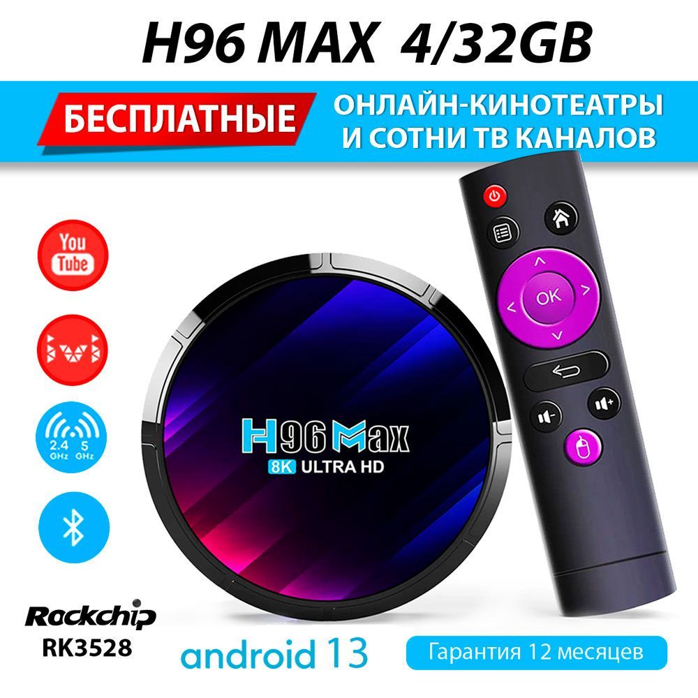 Смарт ТВ приставка - H96 MAX RK3528 4Gb/32Gb Android 13 (с настройкой)