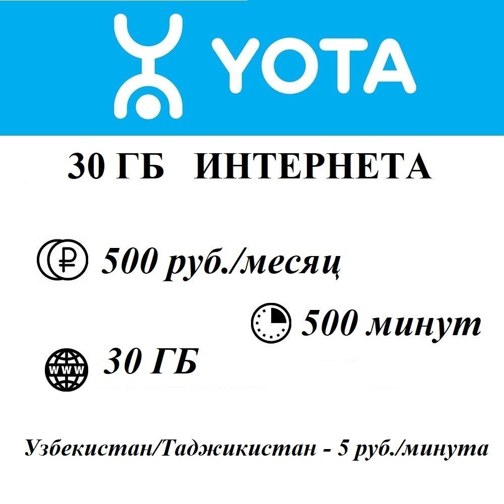 Sim-карта Yota 30 Гб Интернета / 500 мин (Санкт-Петербург и ЛО) 500 руб/мес