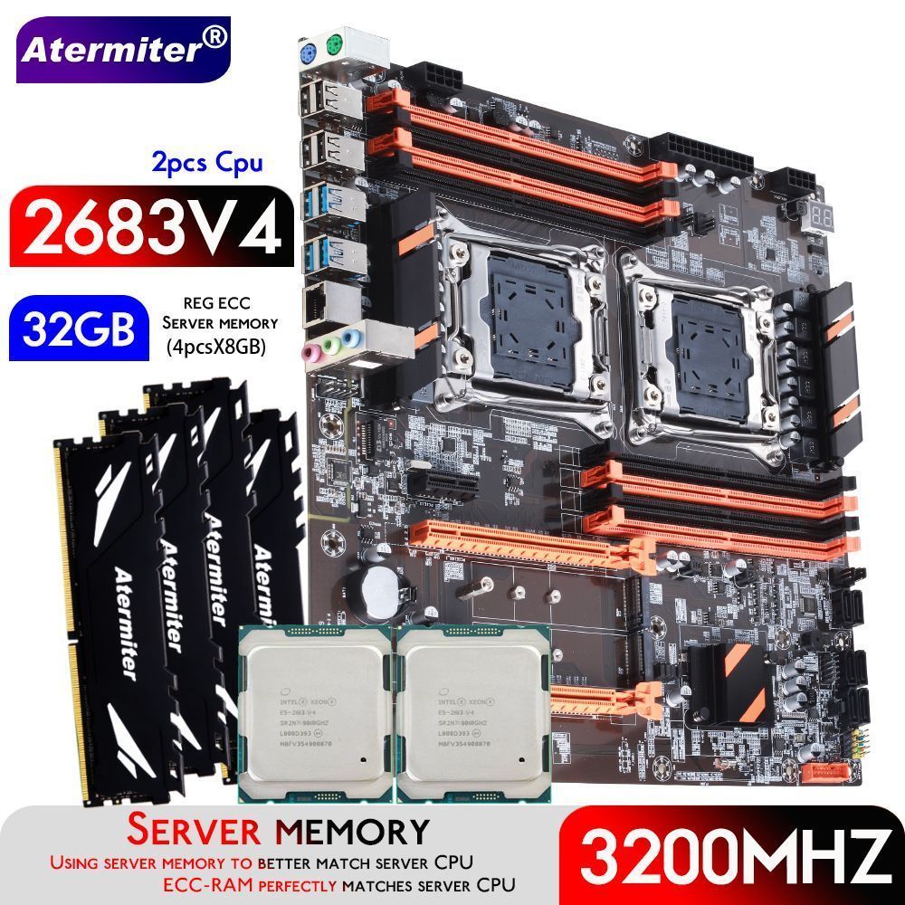 AtermiterКомпьютервсборкеDualX99LGA2011-3+E52683V4X2pcs2,1ГГц(16ядер/32потока)+32ГбDDR43200МГцREGECCмайнер(IntelXeonE5-2683V4,