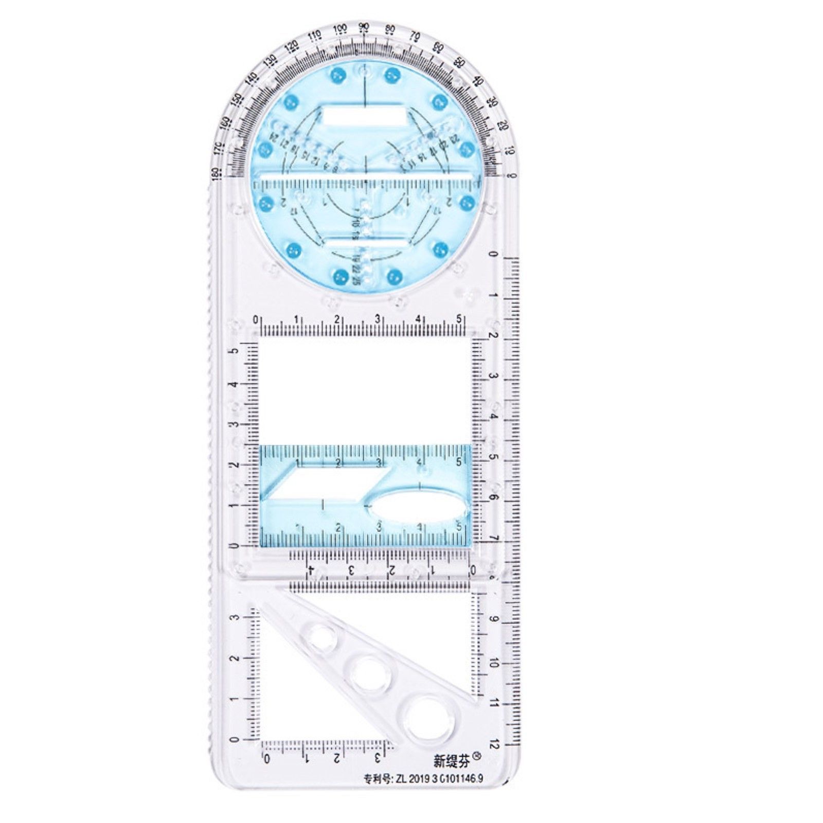 Линейка-трафарет, пластик, с транспортиром, для черчения фигур, 1 ШТУКА