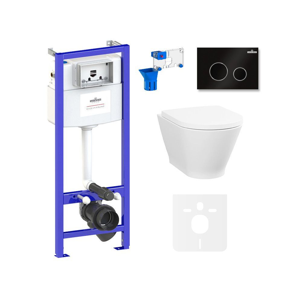 Инсталляция с подвесным унитазом комплект 7 в 1 Lavinia Boho Elegant Rimless 87561095: подвесной безободковый унитаз, сиденье микролифт, инсталляция, крепление, кнопка, шумоизоляция, диспенсер