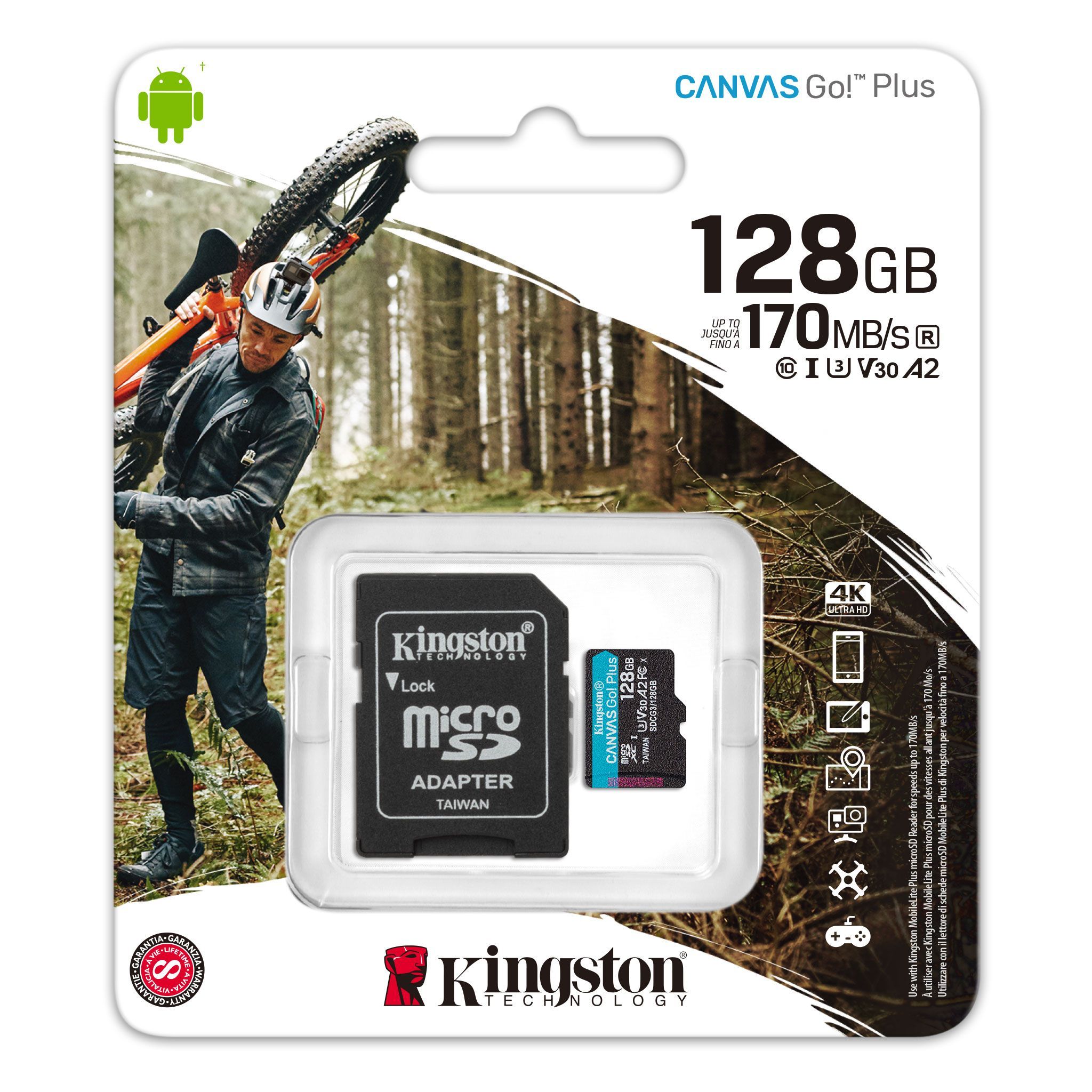 Карта памяти kingston canvas go plus microsdxc 128gb с адаптером