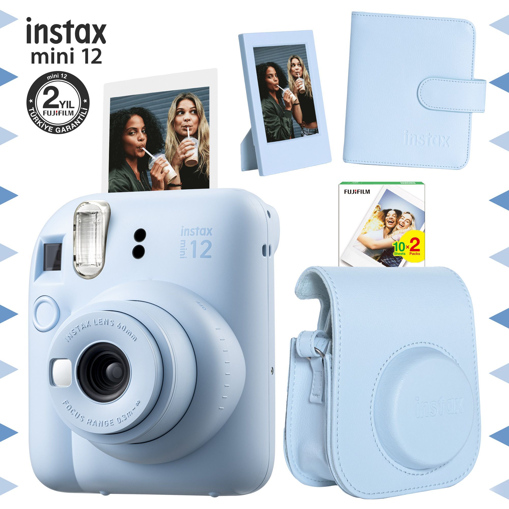 Компактный фотоаппарат Fujifilm instax mini 12 набор + 20 Картридж +  фоторамка, светло-синий - купить по выгодным ценам в интернет-магазине OZON  (1145666545)