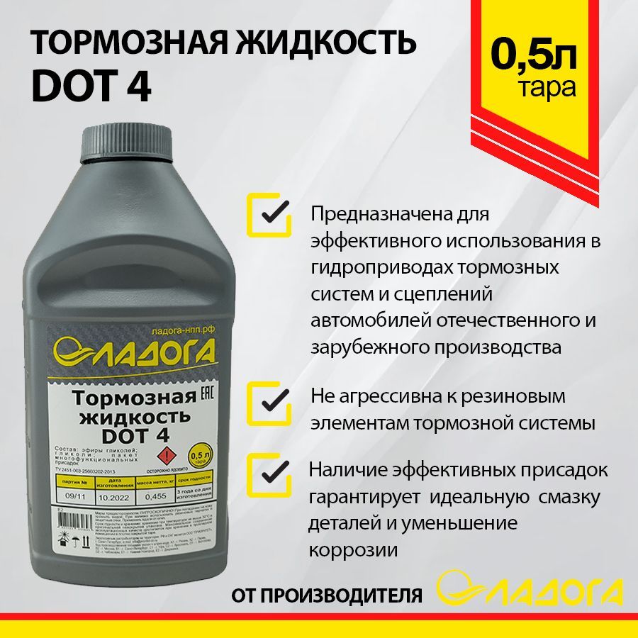 Жидкость тормозная Ладога LTJ_DOT4_0455 DOT 4 - купить по доступной цене в  интернет-магазине OZON (178763703)