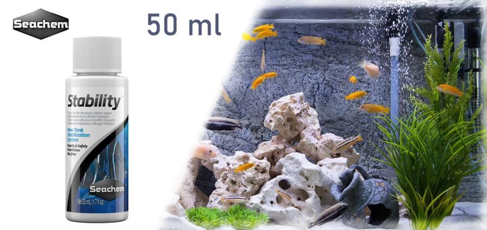 Бактерии Seachem Stability 50мл на 800 л - живые бактерии для воды, расход 5мл на 80л для морской и пресной воды
