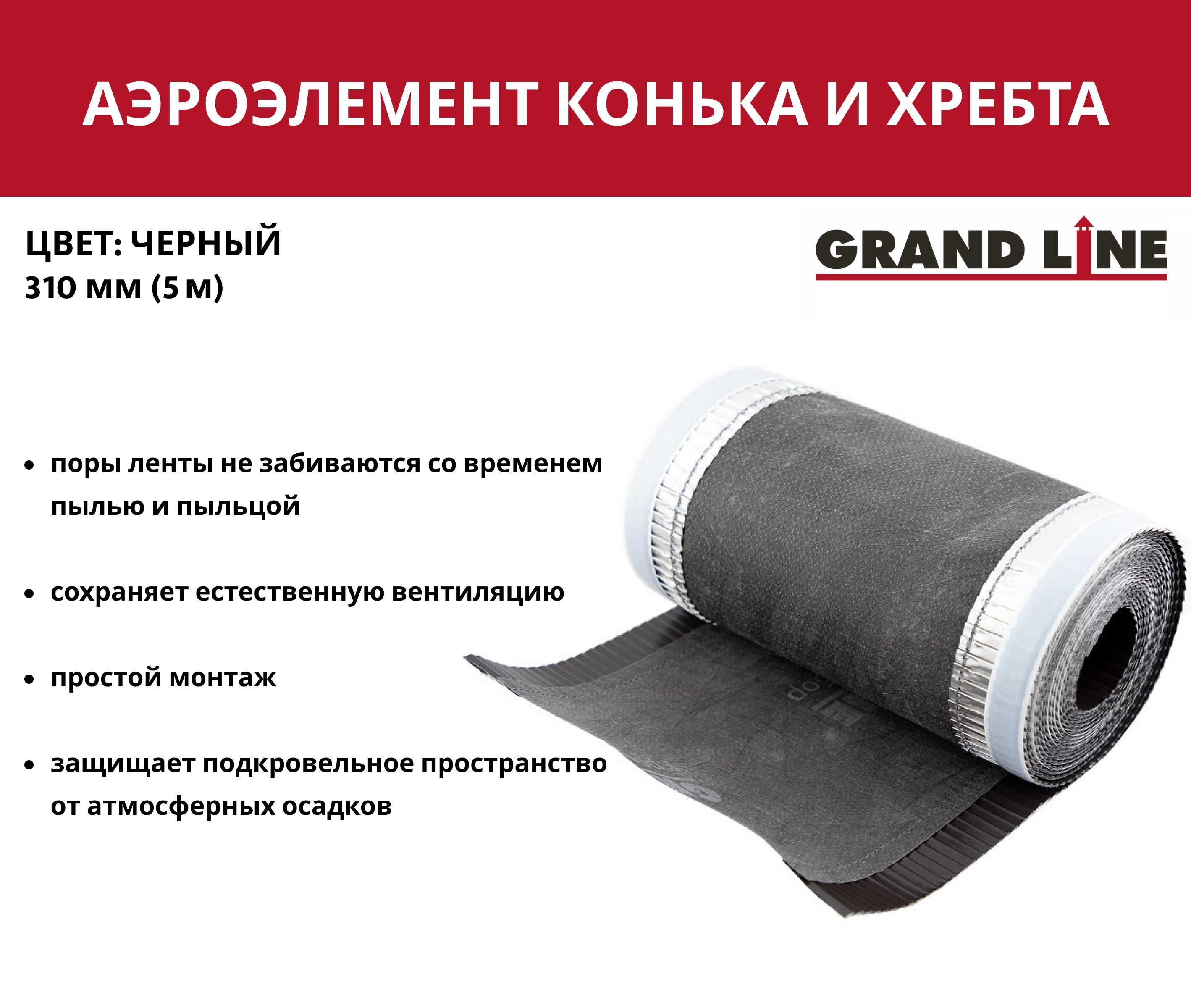 Аэроэлемент конька и хребта Grand Line черная, 310 мм (5м) - купить с  доставкой по выгодным ценам в интернет-магазине OZON (1158408061)