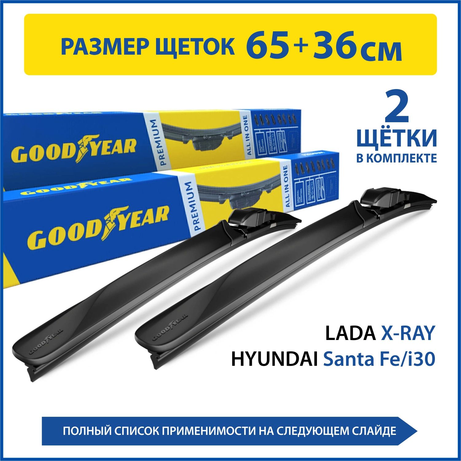 Комплект бескаркасных щеток стеклоочистителя Goodyear KITP65360, крепление  Кнопка (Push button), Направляющий замок (Guide Lock) - купить по выгодной  цене в интернет-магазине OZON (277977212)