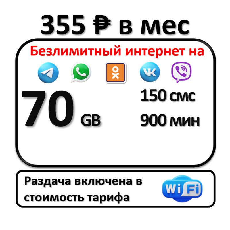 SIM-карта70Гб900минза355рублей(ВсяРоссия)