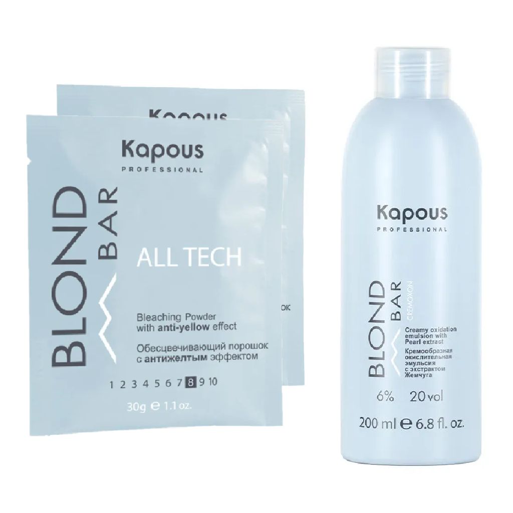 KAPOUS Обесцвечивающий порошок Blond Bar All tech 30г(2шт)+6% 200мл окислительная эмульсия