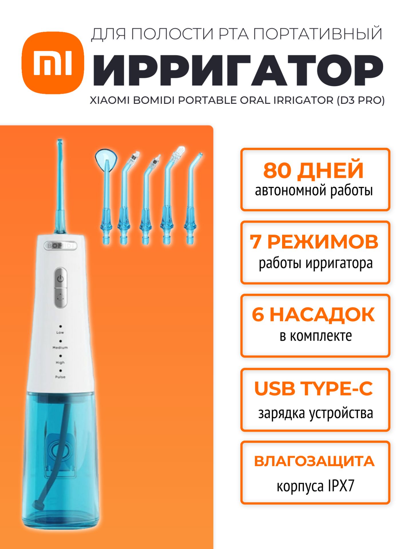 Xiaomi портативный ирригатор Bomidi Portable Oral Irrigator (D3 PRO), голубой