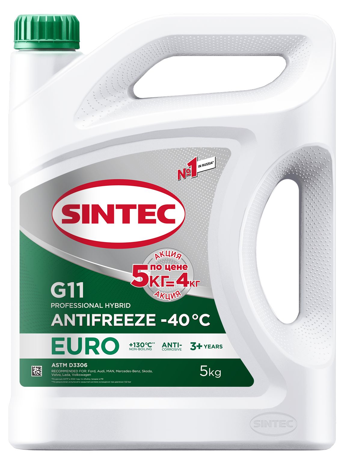 Антифриз Sintec Euro G11 -40 5 кг по цене 4 кг зеленый