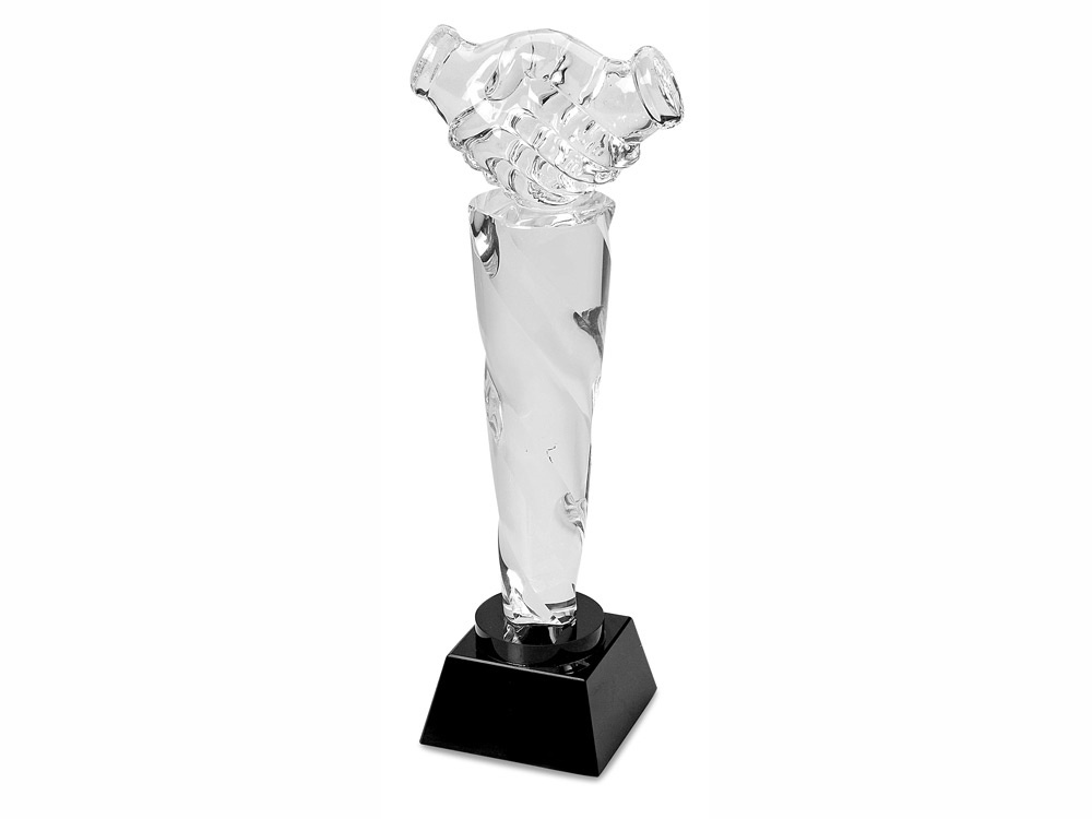 Награда стеклянная "Рукопожатие", размер статуэтки 11,5х8,2х29 см, вес 1400гр, в упаковочной коробке #1