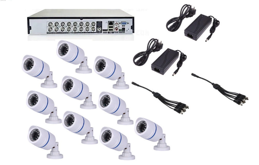 Готовый AHD комплект видеонаблюдения на 10 уличных камер 5мП с ИК подсветкой до 20м  #1