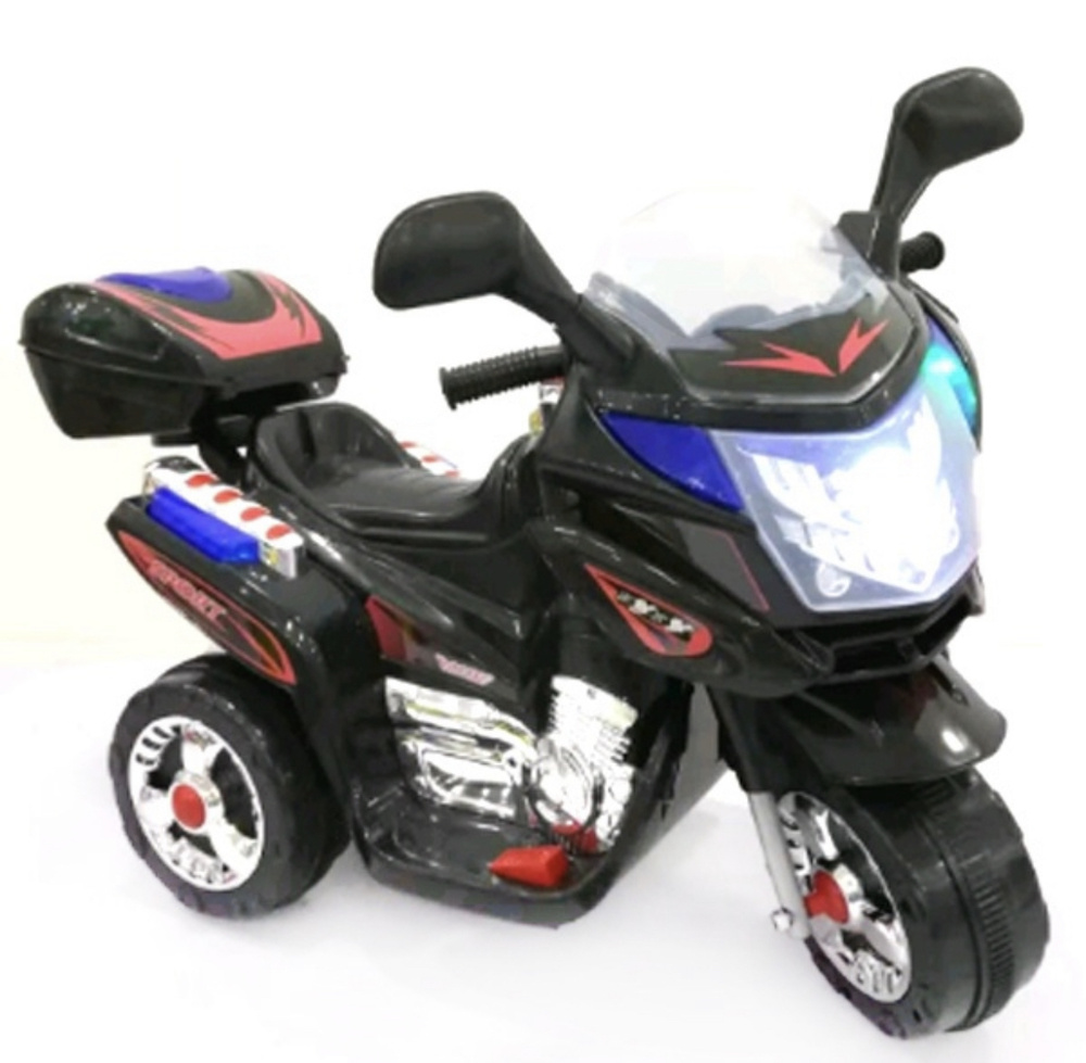 Электромотоцикл аккумуляторный Bambi 6V4,5A детский трехколесный со светом и звуком (черный)  #1