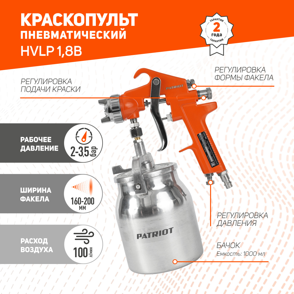 Пневмокраскораспылитель PATRIOT HVLP 1,8B, быстросъем 1/4