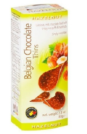Шоколадные чипсы Belgian Chocolate Thins - Hazelnut (Бельгия), 80 г ...