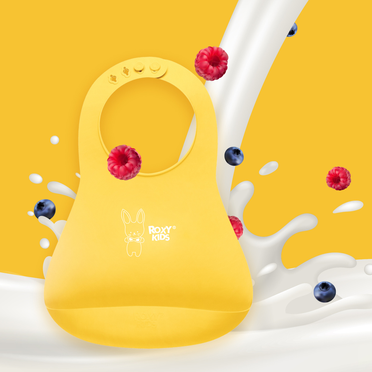 ROXY-KIDS / Силиконовый детский нагрудник для кормления с карманом / Слюнявчик, цвет желтый  #1