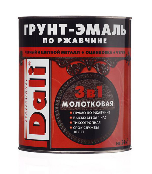 Эмаль DALI Грунт- по ржавчине "Dali" 3 в 1 молотковая серебристая ...