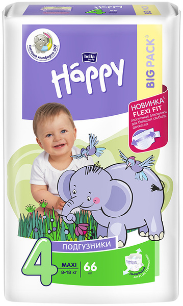 Подгузники для детей bella baby Happy Maxi дышащие, размер 4 (вес 8-18 ...