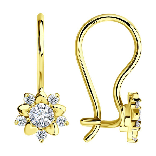 Серьги из желтого золота с фианитами, 024788-2, петля проба - купить с ...