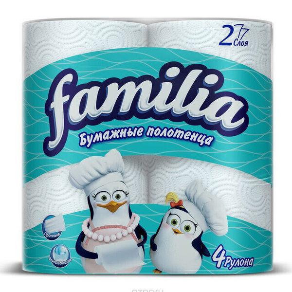 Familia Бумажные полотенца Белые двухслойные, 4 рулона в упаковке ...