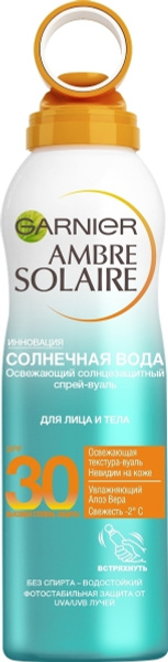 Спрей солнцезащитный Garnier Ambre Solaire Солнечная вода 200ml SPF30 ...