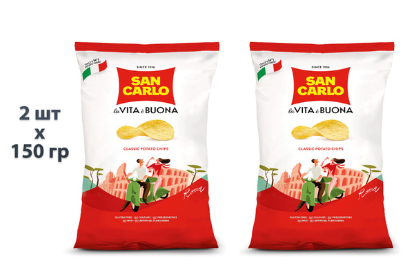 Чипсы картофельные San Carlo Piu Gusto со вкусом томата 150 г - 2 шт ...