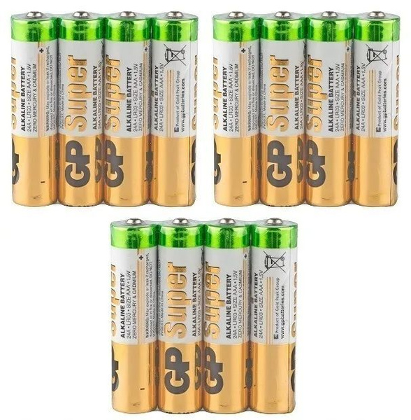 Батарейки GP Super Alkaline, (набор) ААA (LR3), упаковка 12шт. - купить ...