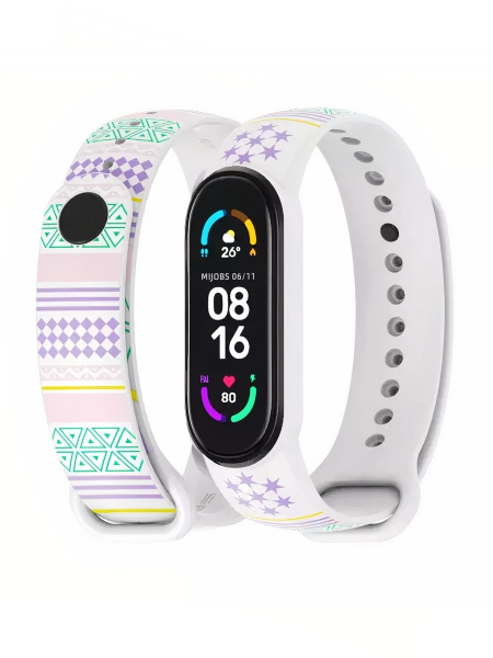 Силиконовый ремешок с принтом для Xiaomi Mi Band 5 , Xiaomi Mi Band 6 ...