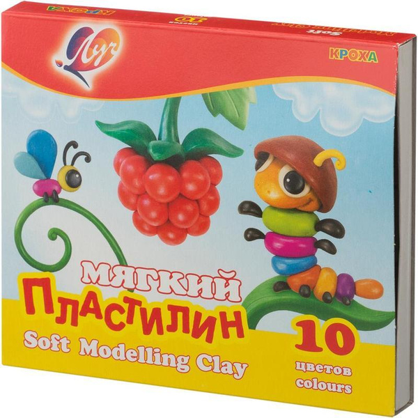 Пластилин восковой мягкий Луч Кроха, 10 цветов, 165 г, со стеком ...