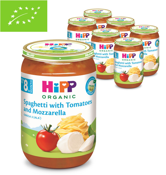 Пюре с кусочками детское HiPP "Спагетти с помидором и моцареллой", с 8 ...