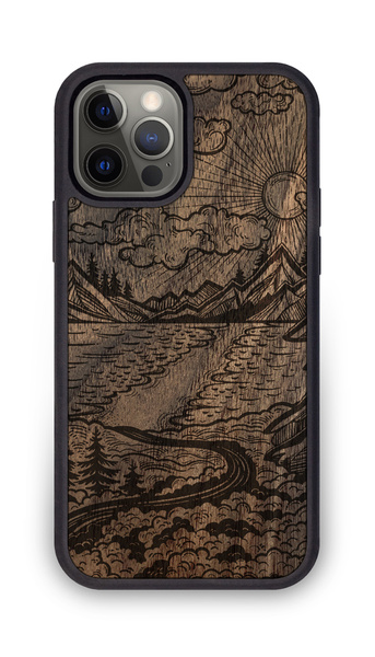 Деревянный чехол c гравировкой "Горная река" для iPhone 12 Pro , iWoody ...